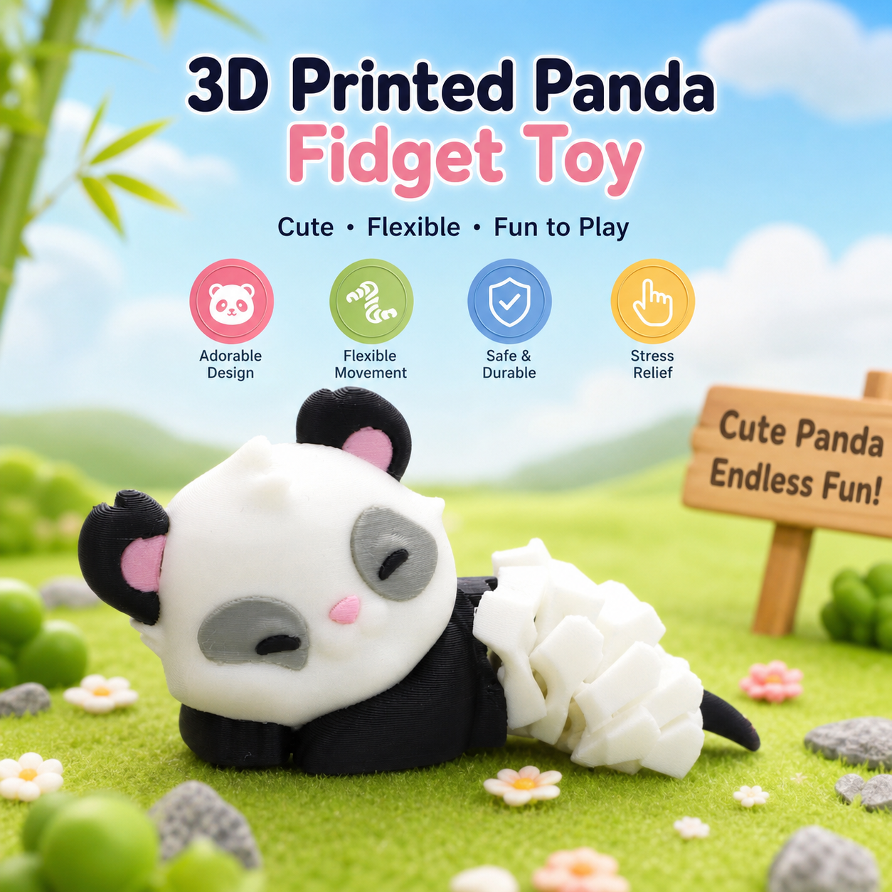 Decompression 3D Printed Panda - Flexible Animal Fidget
