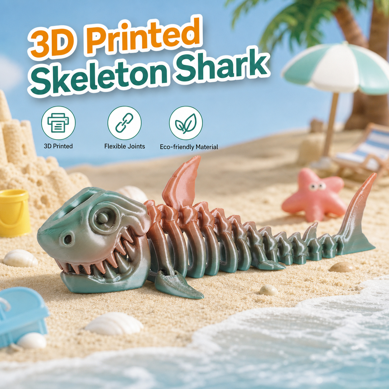 Cyberpunk Articulated Skeleton Shark - Mecha Sea Creature Figure