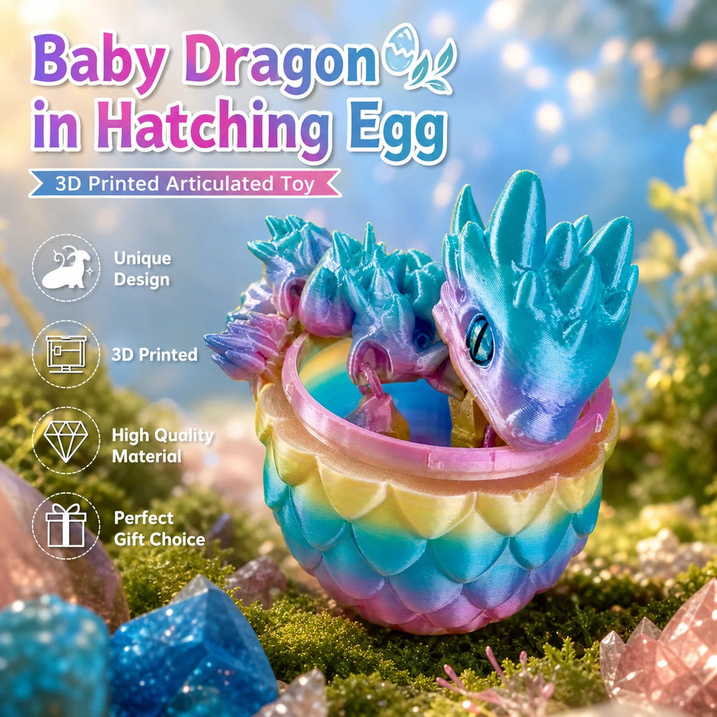 3D Printed Articulated Baby Dragon with Mystery Egg - Sensory Fidget Toy