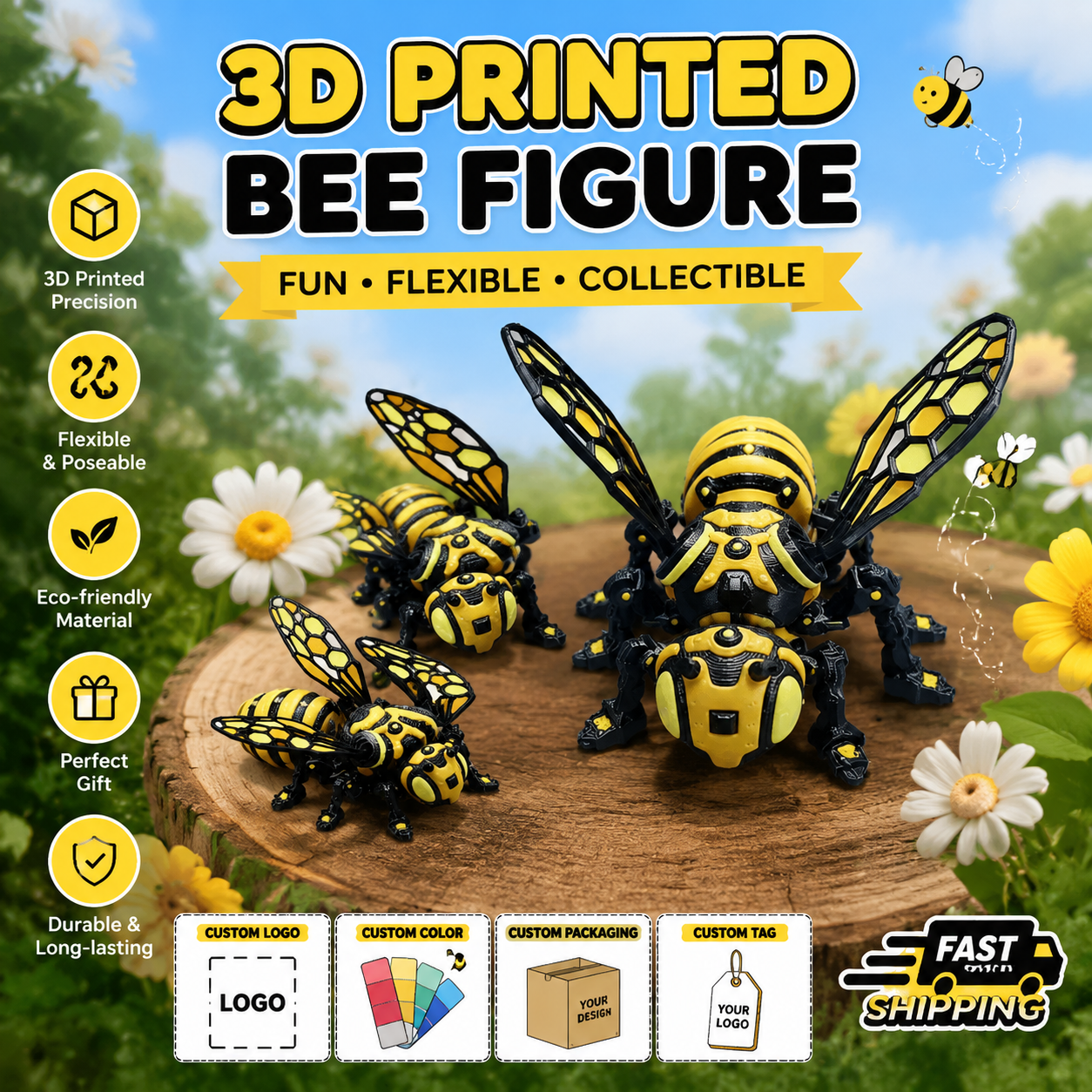 Articulated 3D Action Bee Figure - Desktop Companion