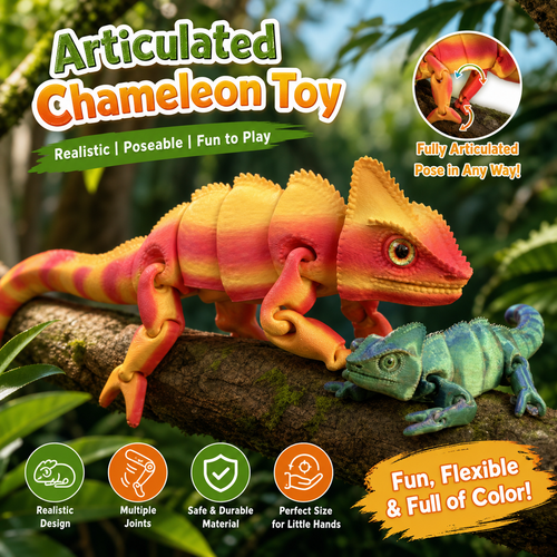 3D Printed Articulated Chameleon Toy - Realistic Jointed Figure